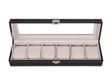 6 Compartments High-grade Leather Watch Collection Storage Box Black 57569750