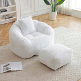 Giant Bean Bag Chair withFootstool, Oversized Bean Bag for Adults and Kids, Faux Fur Shell-Shaped 57728667