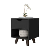 Carthage Nightstand with 1-Drawer, 1-Open Storage Shelf and Wooden Legs B128P148684