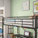 ZUN Twin Metal Loft Bed with Desk, Power Outlet and LED Lighted , Safety Guard & Ladder, No Box Spring W840P192240