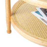 31.5in Rattan Coffee Table with Glass Top, Round End Table, Boho Style Side Table Sofa End Table for 97370521