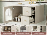 24" Bathroom Vanity Set Wall Mounted for Small Space, Bathroom Cabinet with Ceramic Sink, 2 Drawers N710P286704Y