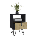 ZUN Huna Nightstand, Stylish Storage with Hairpin Leg, Open Shelf and Drawer B200P173218