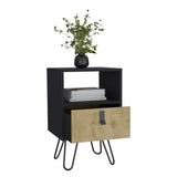 ZUN Huna Nightstand, Stylish Storage with Hairpin Leg, Open Shelf and Drawer B200P173218