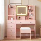 Apple Pink Textured Particle Board with Melamine Laminate, Tempered Glass Top, Five-Drawer Dressing 23583211