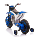 ZUN 12V Kids Ride on Toy Motorcycle, Electric Motor Toy Bike with Training Wheels for Kids 3-6, Blue W2181P156752