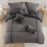 7 Piece Micro Corduroy Comforter Set Grey Queen B035P266661
