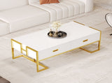 Modern White Rectangular Coffee Table with 4 Drawers and Gold Base in 47.3" N735P305626K
