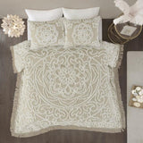 Tufted Cotton Chenille Medallion Fringe Coverlet Mini Set Taupe Full/Queen B03597574