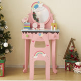Kids Vanity Table and Chair Set with 7pcs Pretend Play Makeup Toys, Girls Vanity with Mirror & 78723628