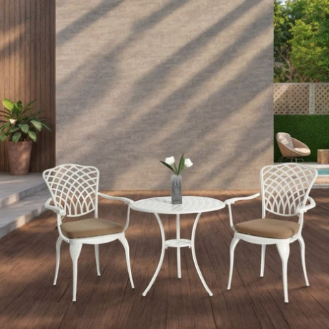 ZUN 3 Piece Patio Bistro Set Cast Aluminum Bistro Table and Chairs Set of 2 with Umbrella Hole,All W640P251288