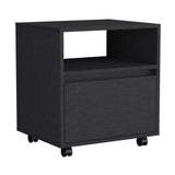 Nightstand 20"H, with One Open Shelf, 1 Drawer and Casters, Black B097133212