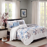 ZUN 6 Piece Printed Quilt Set with Throw Pillows Blue King/Cal King B03597425