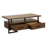 Contemporary Design Unique Frame 1pc Coffee Table with Drawers Walnut Finish Wood and Rustic Black B01172870