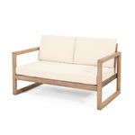 ZUN Outdoor Acacia Wood Loveseat and Coffee Table Set with Cushions, Brown Wash, Beige 73020.00BBGE