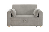 Marielle 55"W Gray Corduroy Convertible Sleeper Loveseat with USB Ports, Magazine Pockets, and B061P305697