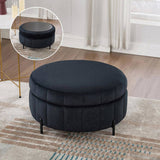 31.5"W Upholstered Round Ottoman With Reversible Lid, Velvet Storage Stool, Channel Tufted W3118P272833