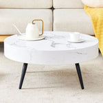 ZUN 31.5" White Marble-Patterned MDF Round Coffee Table with black Metal Legs.Adjustable Feet,Coffee W1151P205775