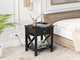 2PCS Side Intersection Style Bedside Table Coffee Table with Two-layer Drawer Black 31379383
