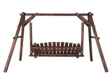 6.5ft Hardwood Patio Garden Outdoor Porch Swing with Stand, Rustic Loveseat Swing Chair for 2 78015021