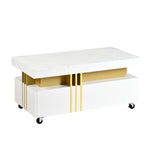 ZUN ON-TREND Contemporary Coffee Table with Faux Marble Top, Rectangle Cocktail Table with Caster WF305961AAK