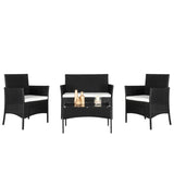 2pcs Arm Chairs 1pc Love Seat & Tempered Glass Coffee Table Rattan Sofa Set Black 38458938