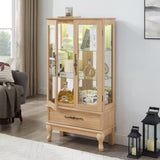 Lighted Curio Cabinet Elegant Glass Display Cabinet with Adjustable Shelves, 2 Doors, and 1 Drawer W1758P290092