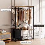 ZUN Portable Wardrobe Clothes Rack, Freestanding Clothing Rack with Bottom Mesh Storage Rack, 11895676