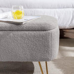 ZUN Grey Storage Ottoman Bench for End of Bed Gold Legs, Modern Grey Faux Fur Entryway Bench Upholstered W117082033