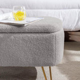 ZUN Grey Storage Ottoman Bench for End of Bed Gold Legs, Modern Grey Faux Fur Entryway Bench Upholstered W117082033