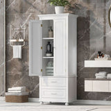 ZUN Tall Storage Cabinet with Two Drawers for Bathroom/Office, White WF299284AAK