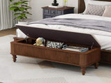 50.8-inch Multi-Functional Ottoman Bench-Solid Rubberwood Bed End Bench with Linen Seat, W5819P481607