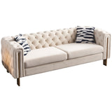 Chesterfield Modern Tufted Velvet Living Room Sofa, 84.25''W Couch,Cream W57964660