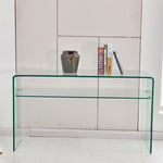 ZUN Glass Console Table, Transparent Tempered Glass Console Table with Rounded Edges Desks, Sofa Table W1718P233386