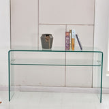 ZUN Glass Console Table, Transparent Tempered Glass Console Table with Rounded Edges Desks, Sofa Table W1718P233386