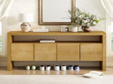 U_Style 60" 4-Door Sideboard, Modern Minimalist Solid Veneer Sideboard with Open Shelf, Natural N711P289132O