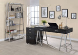 ZUN Black High Gloss and Chrome 2-Drawer Writing Desk B062P209202