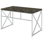 ZUN Rustic Grey Herringbone and Chrome Writing Desk B062P153674