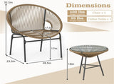 3-Piece Patio Set, 2 Acapulco Chairs Tempered Glass Table, PE Rope Powder-Coated Steel Frame 15680874