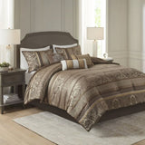 7 Piece Jacquard Comforter Set Brown/Gold Cal King B03597002