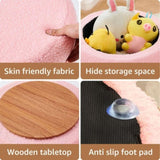 Round Storage Ottoman, Modern Sherpa Footstool, Teddy Vanity Stool with Flip-Top Tray, Makeup Chair 79606921