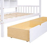 Wooden Twin Size House Bed with 2 Drawers,Kids Bed with Storage Shelf, White WF301456AAK