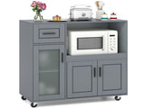 Gray Kitchen Island Cart with Microwave Shelf, Drawer & 2-Door Cabinet, 360&deg Swivel Casters 23092049