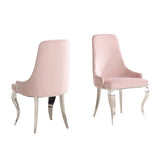 Set of 2 Velvet Upholstered Dining Chairs, Pink and Chrome B016P225434