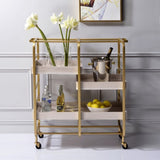 Gold and White Washed Serving Cart with 3 Adjustable Trays B062P186560