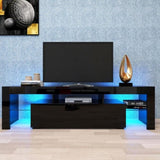 ZUN Modern Black TV Stand, 20 Colors LED TV Stand w/Remote Control Lights 95007523