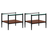 Set of 2 Rectangle End Table, Tempered Glass Tabletop with MDF layer, Modern Table for Living Room , W241P184246