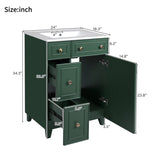 24" Forest Green Bathroom Vanity Cabinet with Ceramic Sink, 2 Drawers, 1 Soft-Close Door N729P264336G