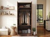 2-Door Wooden Wardrobe Armoire with 3 Storage Shelves, Brown 07725847