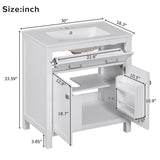 ZUN 30-inch Bathroom Vanity with Ceramic Sink, Modern White Single Bathroom Cabinet with 2 Doors and a WF324045AAK